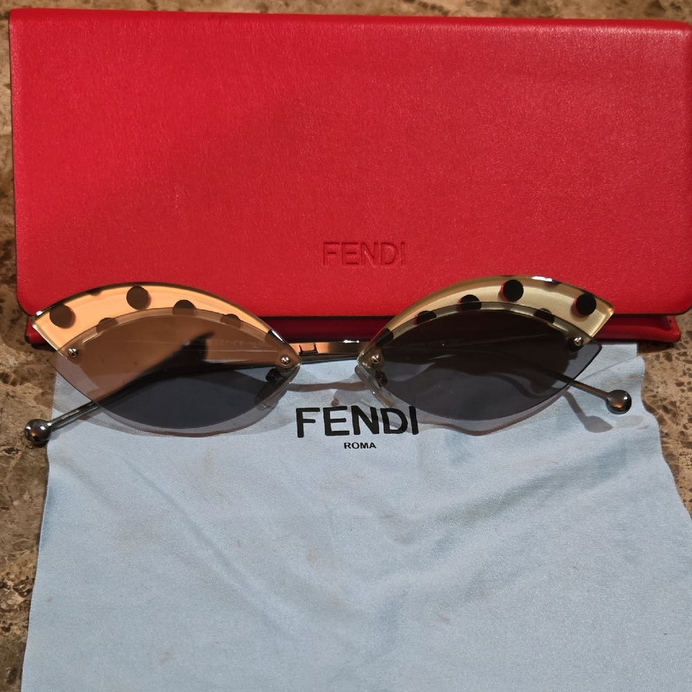 Fendi Black and Silver Wit Red Polka Dots Sunglasses with Architectural Design